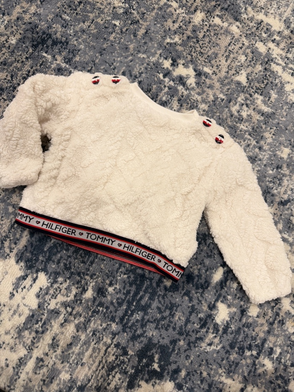 Tommy Hilfiger Cream Sherpa Sweatshirt with Logo Trim
